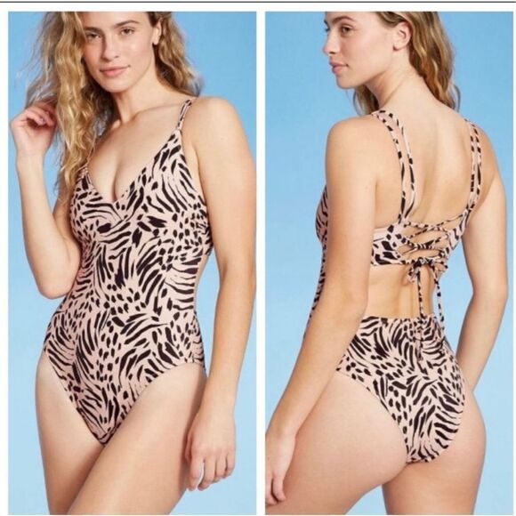 New Shade & Shore One Piece Bathing Suit Cheetah Monokini Size Small Swimwear - Picture 1 of 4